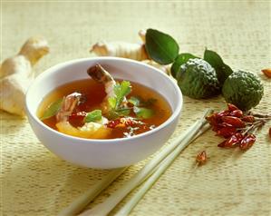 Hot and sour shrimp soup with chili and kafir limes