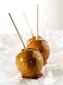 Toffee apples on sticks