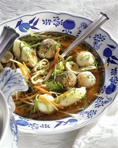 Allgau wedding soup with dumplings and pancakes