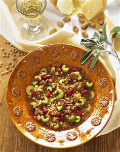 Minestrone with lentils, beans, celery and bacon