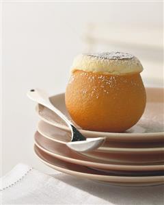 Orange soufflé in an orange