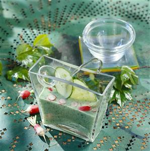 Cold cucumber soup with radishes