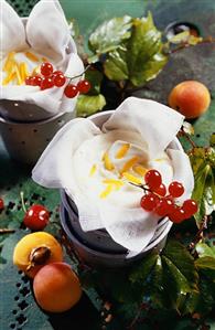 Soft cheese mousse with fruit and berries