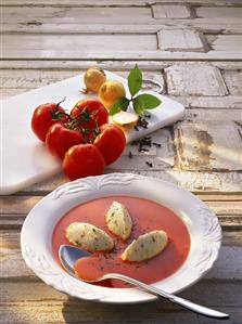 Tomato soup with cheese dumplings