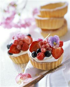 Berry tart with cream and sugared edible flowers (2)