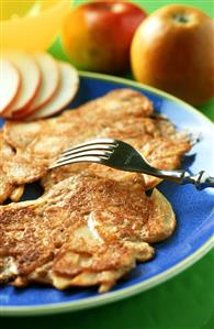 Apple pancake on blue plate