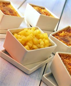 Crème brulee with apple ragout