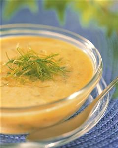 Cold peach soup in glass bowl