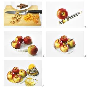 Making baked apple with nougat stuffing