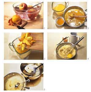 Making cold peach soup with semolina dumplings
