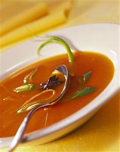 Carrot soup with ginger, spring onions and star anise