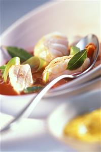 Southern French fish soup with tomatoes, bay leaf & leeks