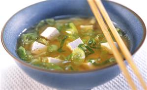 Miso soup with tofu and spring onions