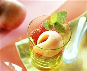 Nectarine sorbet with fresh raspberries