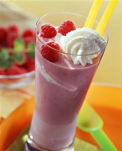 Raspberry milkshake with cream