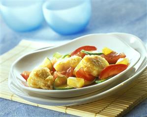 Wok-cooked sweet & sour fish with vegetables & pineapple