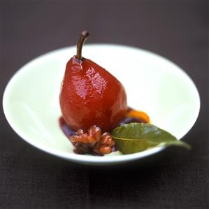 Red wine pear with walnuts