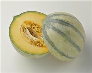 Charentais melon, halved