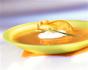 Sweet potato soup with coconut mousse