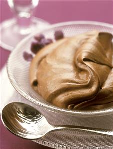 Mousse au chocolat in glass bowl