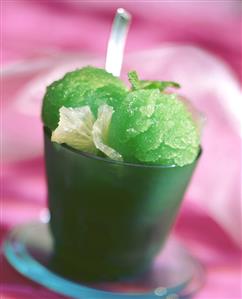 Minted lemon sorbet in glass