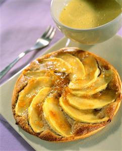 Pear tart with orange marmalade and cognac mousse