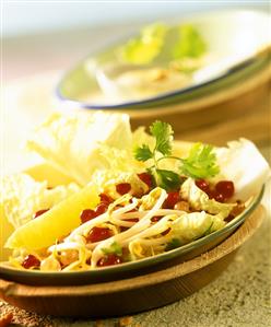 Chinese cabbage salad with sprouts, peanuts & redcurrants