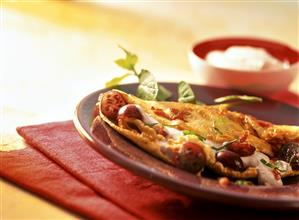 Bacon pancakes with gooseberry mousse
