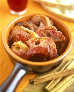 Plum bread pudding in the pan