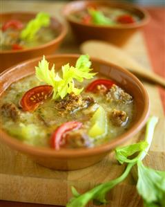 Hearty bread soup with tomatoes and celery