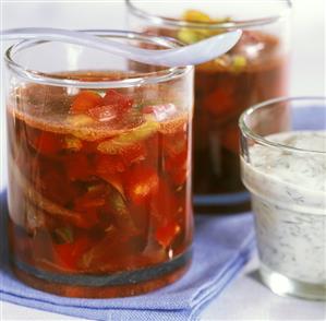 Russian beetroot soup with herb cream