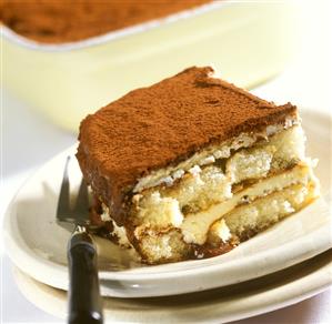 Chocolate and lemon tiramisu on plate and in mould