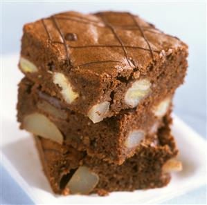 Chocolate squares with fruit (in a pile)