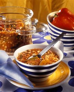 Soya bean soup with red peppers