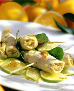 Turkey roulades with limes, pine nuts and raisins