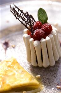 Raspberry tartlet, decorated with chocolate lattice