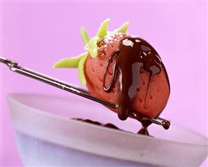 Marzipan strawberry with chocolate icing