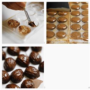 Making walnut nougat chocolates