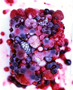 Frozen berries in a block