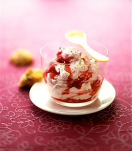 Raspberry mousse in glass cup