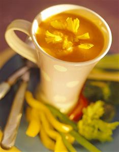 Tomato soup with calendula flowers