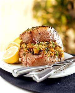 Smoked pork rib with fruity pine nut stuffing