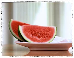 Wedges of watermelon on plate