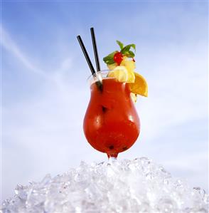 Watermelon drink with fruit on ice