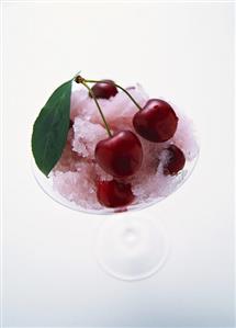 Granita ice cream with cherries