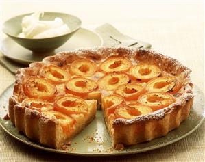 Apricot tart, a piece cut