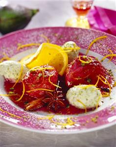 Glazed figs with pistachio cream and red wine sauce