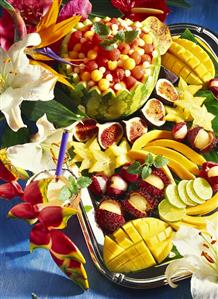 Exotic fruit platter with coconut