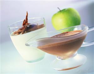 Apple parfait with chocolate sauce