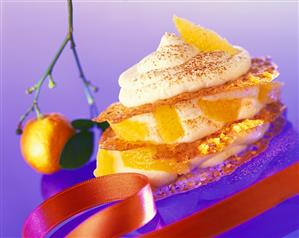 Orange leaves with quark cream and orange segments